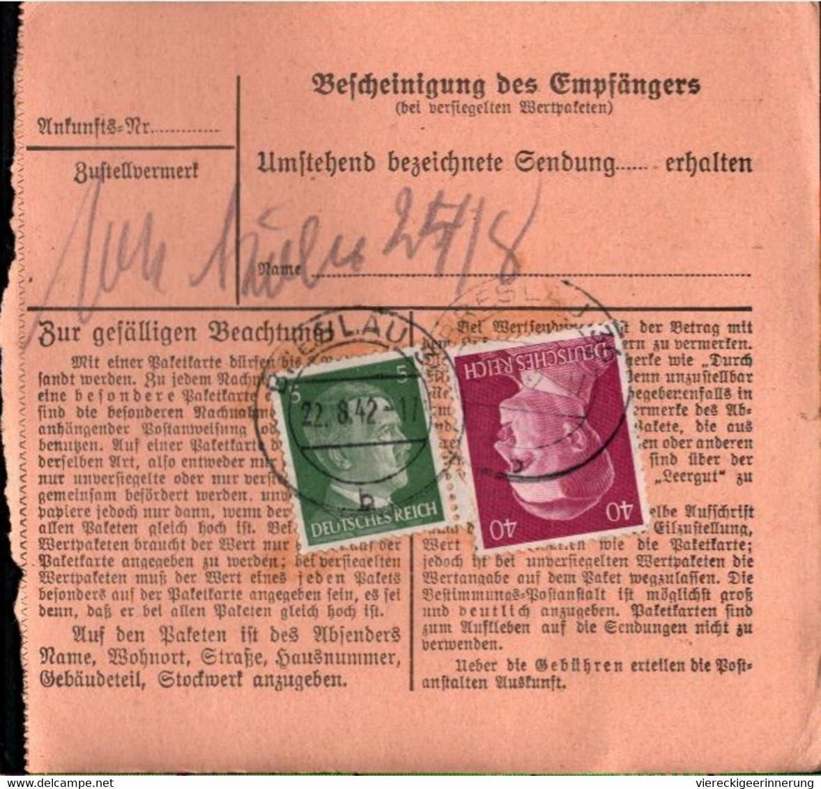 ! 1942 Breslau 36 (Wroclaw) Nach Hainichen, Paketkarte, Deutsches Reich, 3. Reich - Covers & Documents