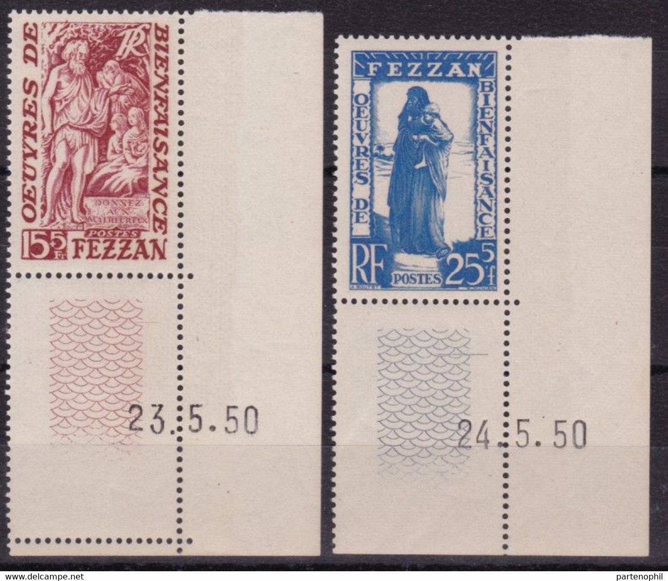 Fezzan 437 ** 1950 - Beneficenza La Serie Angolo Di Foglio N. 27/28. SPL - Fezzan & Ghadames