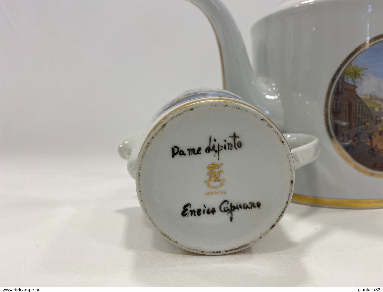 Servizio da the di porcellana bianca Capodimonte Dip. Enrico Capuano (G03)