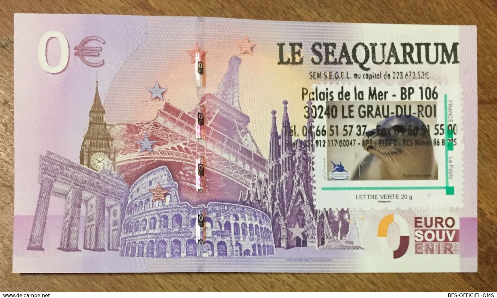 2016 BILLET 0 EURO SOUVENIR DPT 30 SEAQUARIUM LE GRAU DU ROI + TIMBRE ZERO 0 EURO SCHEIN BANKNOTE PAPER MONEY BANK - Privatentwürfe