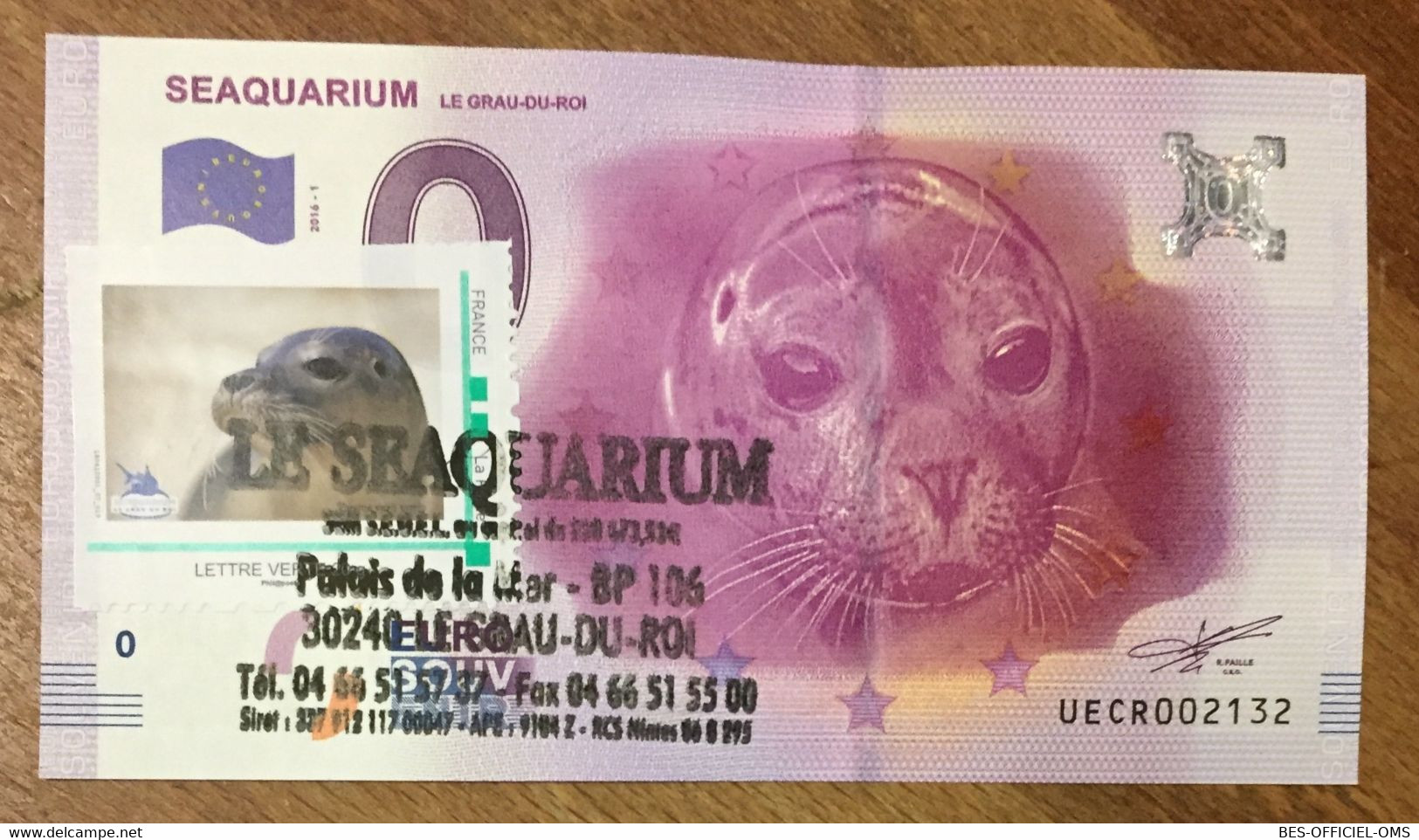 2016 BILLET 0 EURO SOUVENIR DPT 30 SEAQUARIUM LE GRAU DU ROI + TIMBRE ZERO 0 EURO SCHEIN BANKNOTE PAPER MONEY BANK - Essais Privés / Non-officiels