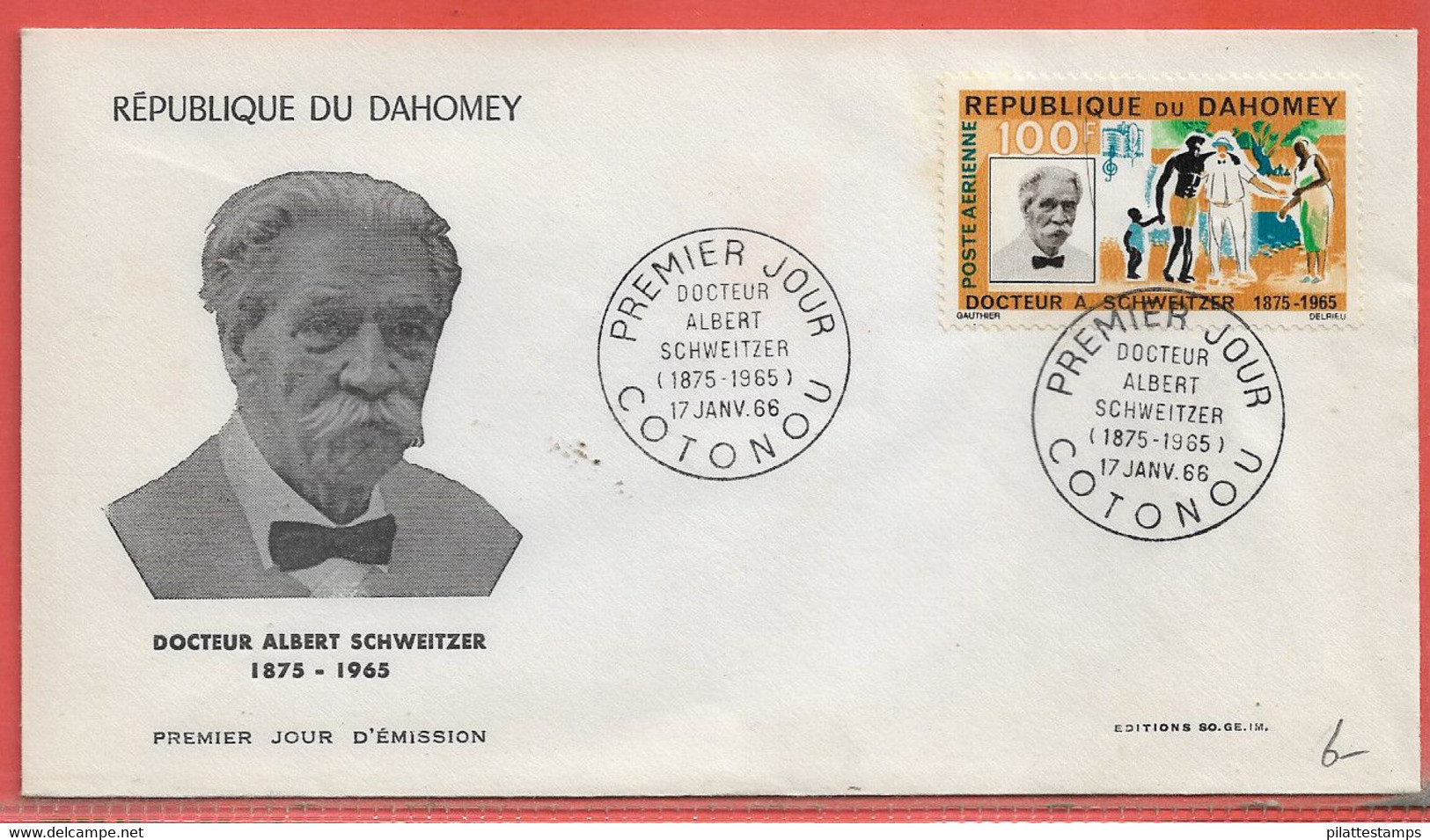 SCHWEITZER DAHOMEY FDC DE 1966 DE COTONOU - Albert Schweitzer