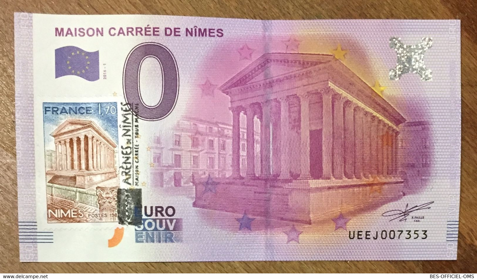 2016 BILLET 0 EURO SOUVENIR DPT 30 MAISON CARRÉE DE NÎMES + TIMBRE ZERO EURO SCHEIN BANKNOTE PAPER MONEY BANK - Private Proofs / Unofficial