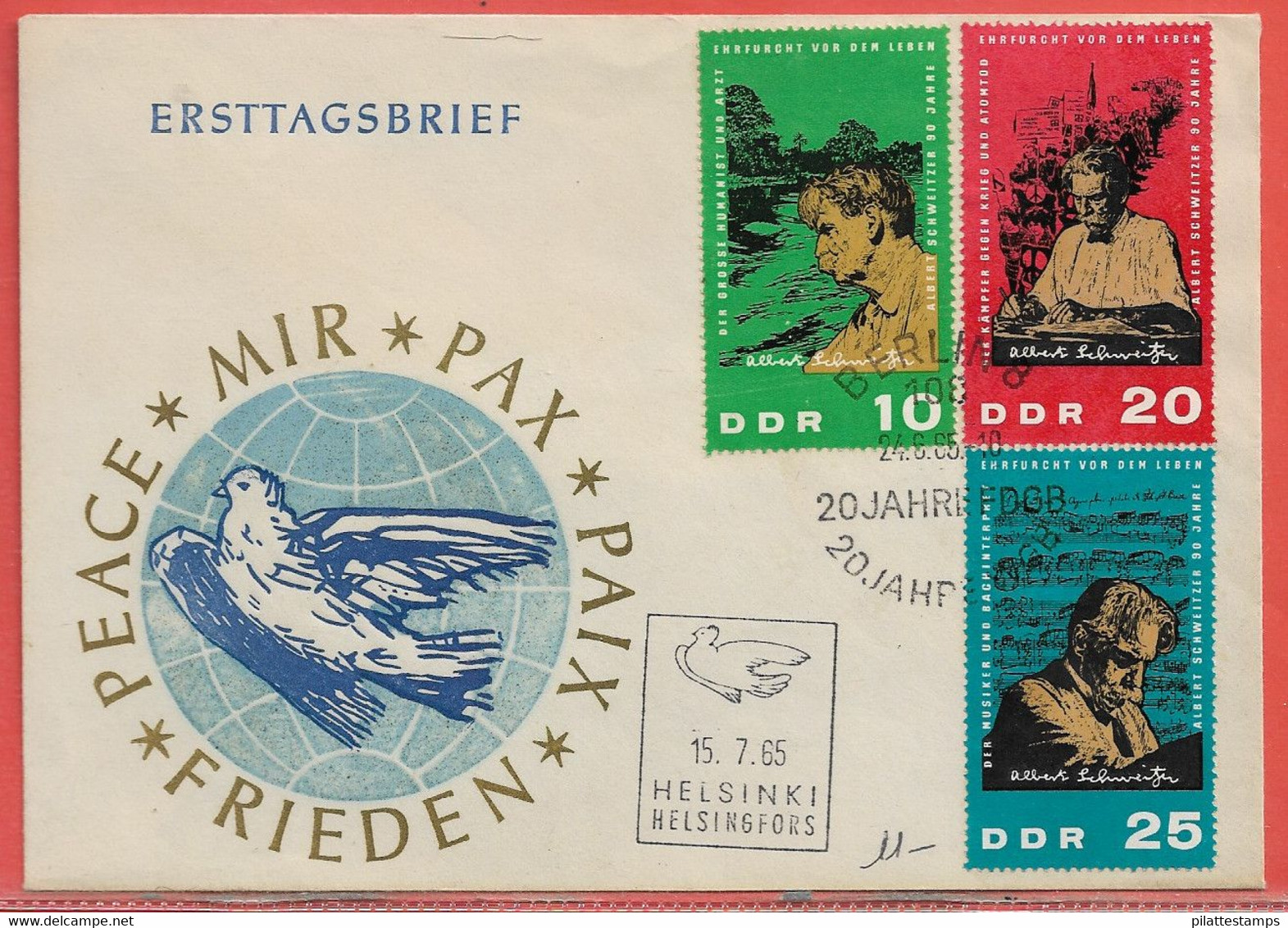 SCHWEITZER ALLEMAGNE ORIENTALE FDC DE 1965 DE BERLIN - Albert Schweitzer