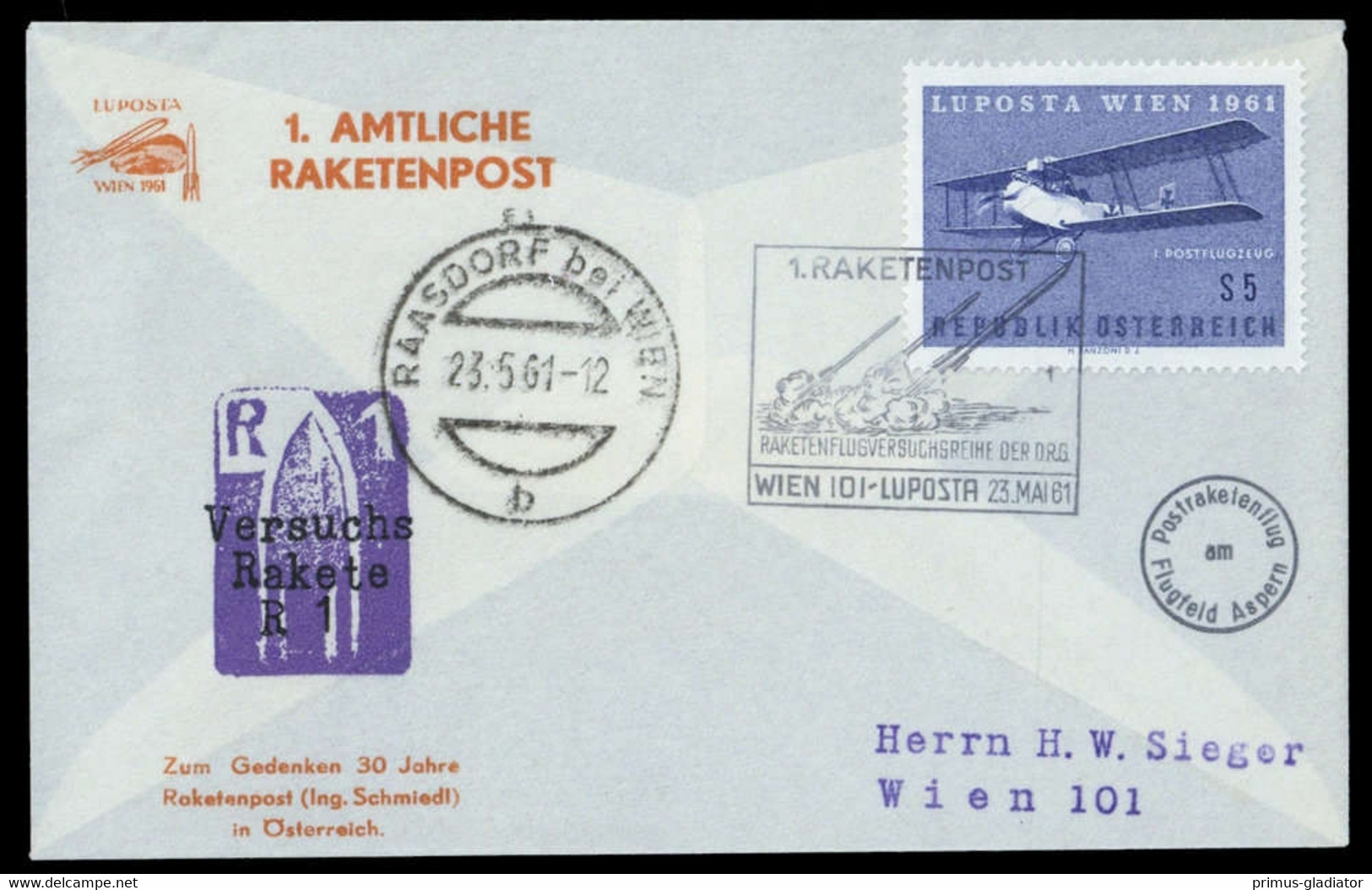 1961, Österreich, DRG 10, Brief - Matasellos Mecánicos