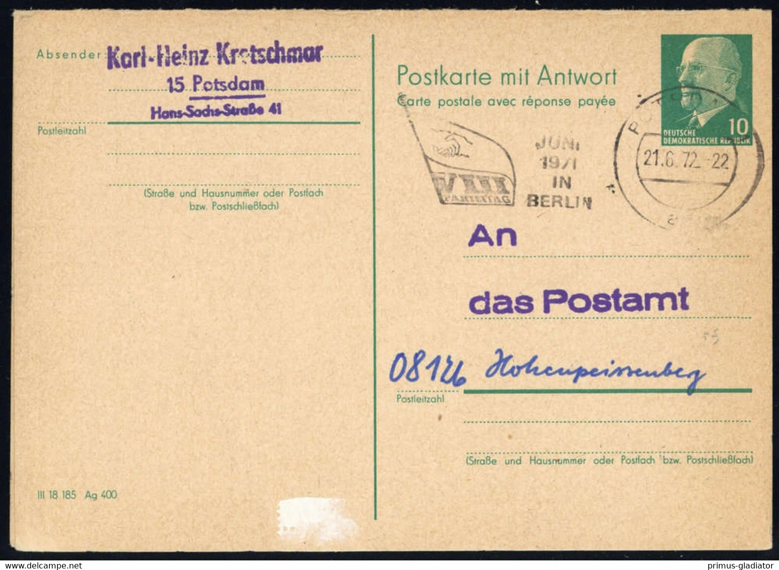 1966, DDR, P 77 F/A, Brief - Andere & Zonder Classificatie