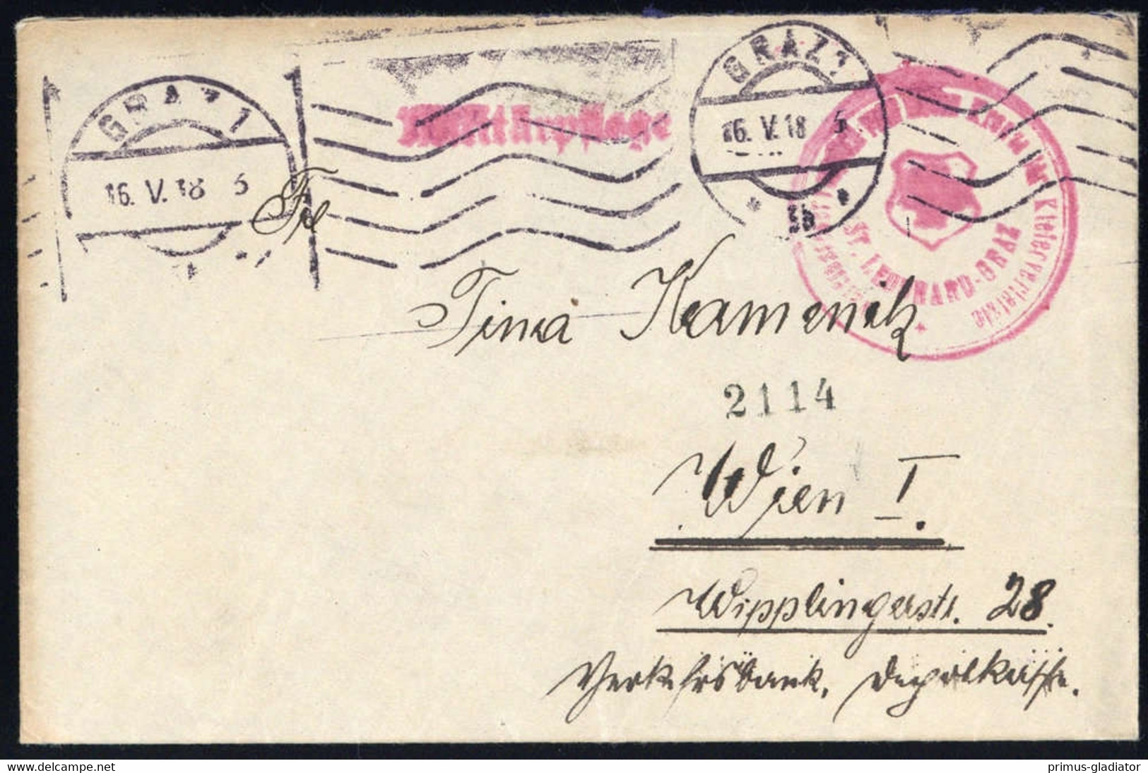 1918, Österreich, Brief - Mechanische Stempel