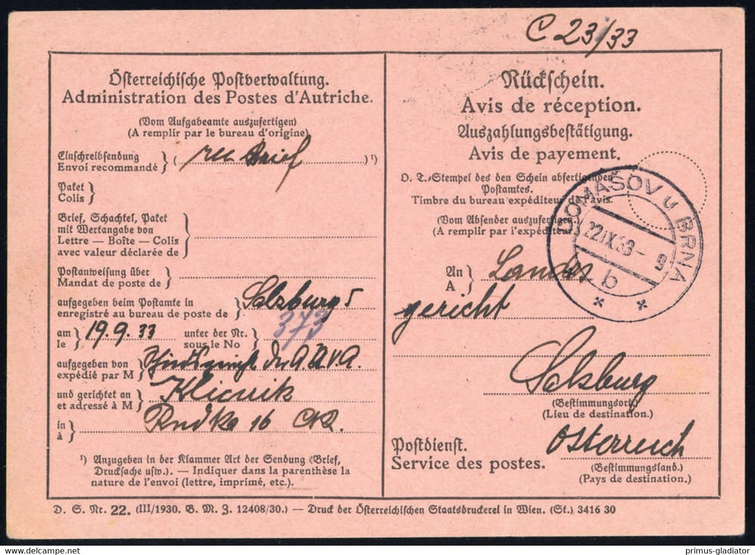 1933, Österreich, Brief - Machine Postmarks