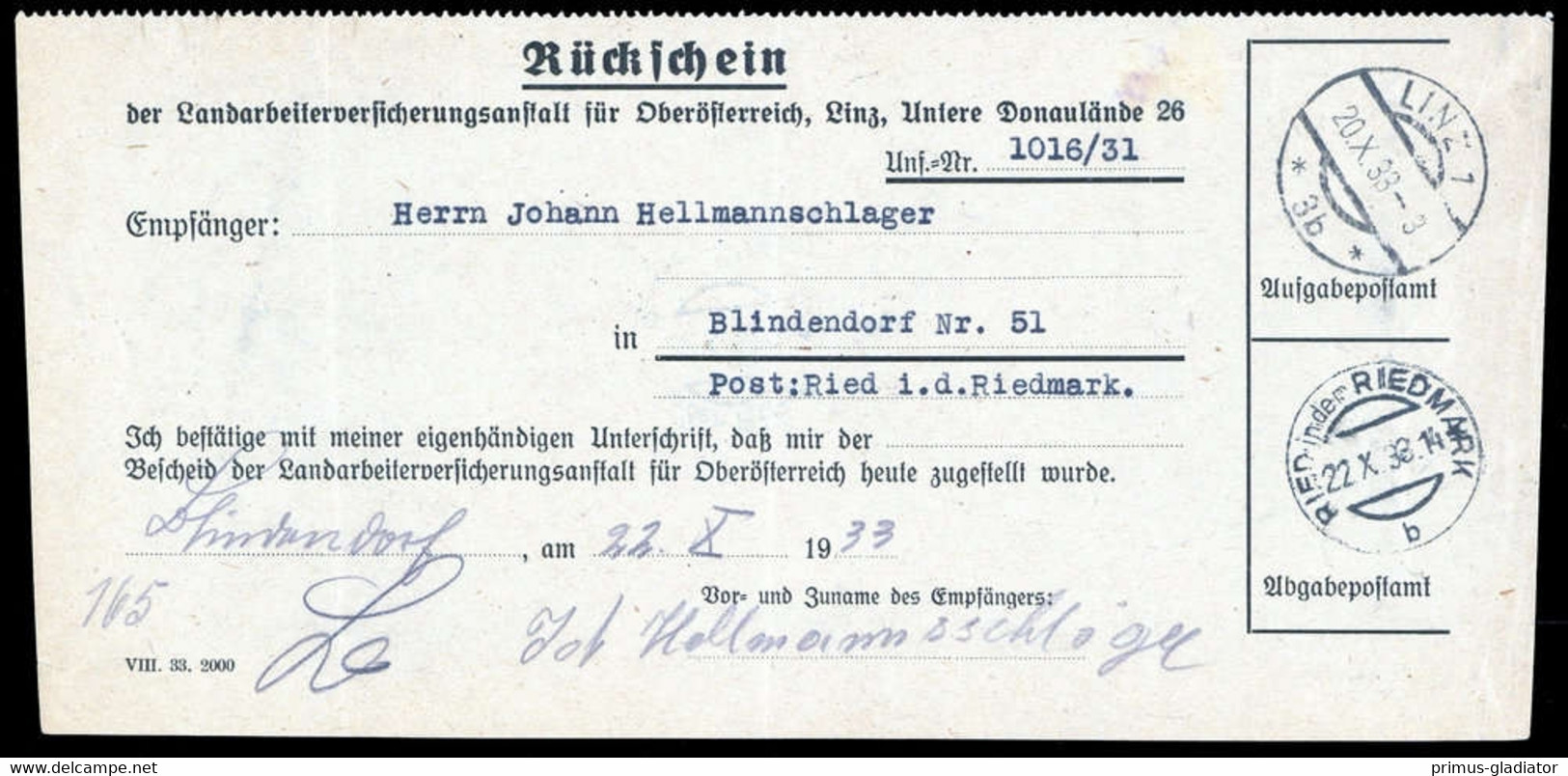 1933, Österreich, Brief - Machine Postmarks