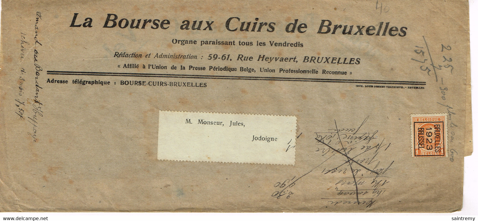 72 Houyoux 1c De Bruxelles 1923 Sur Document - Typografisch 1922-31 (Houyoux)