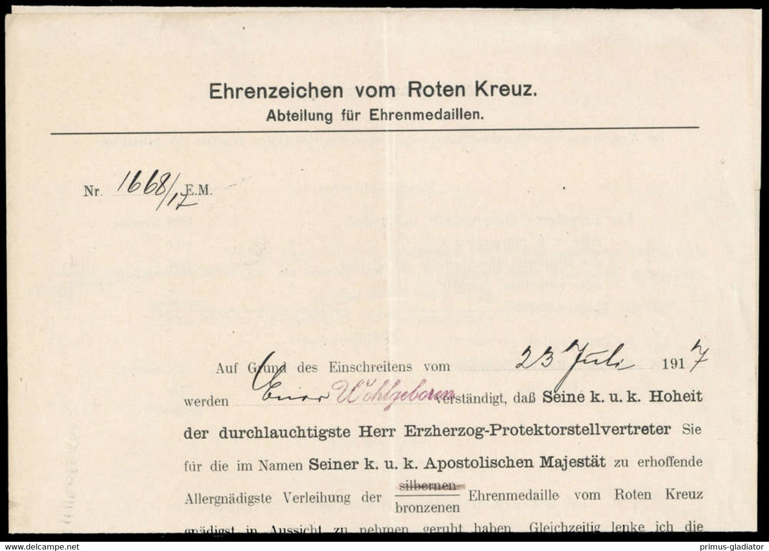 1917, Österreich, ROTES KREUZ - Oblitérations Mécaniques