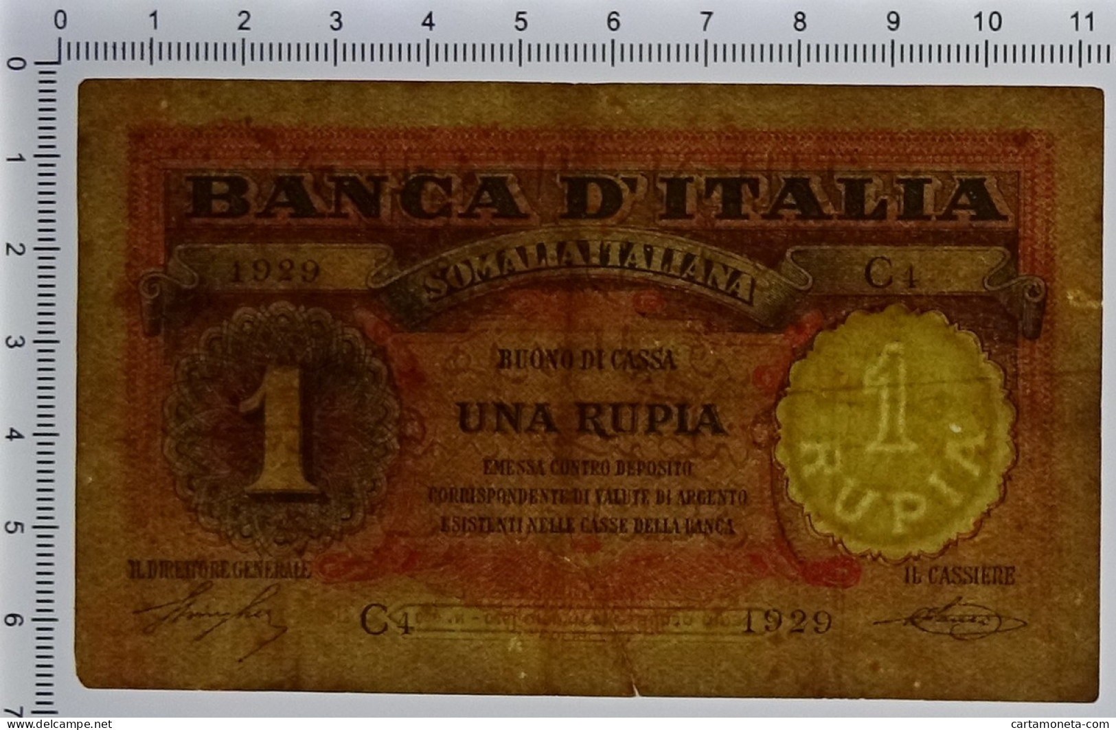 1 RUPIA COLONIA ITALIANA DELLA SOMALIA BANCA D'ITALIA 08/09/1920 BB- - Somaliland