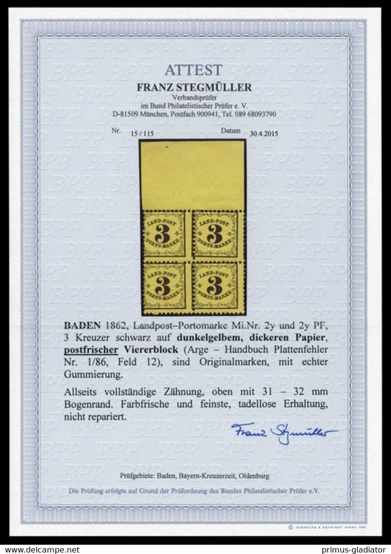 1862, Altdeutschland Baden Landpost, LP 2 Y (4) OR PF 1/86, ** - Ungebraucht