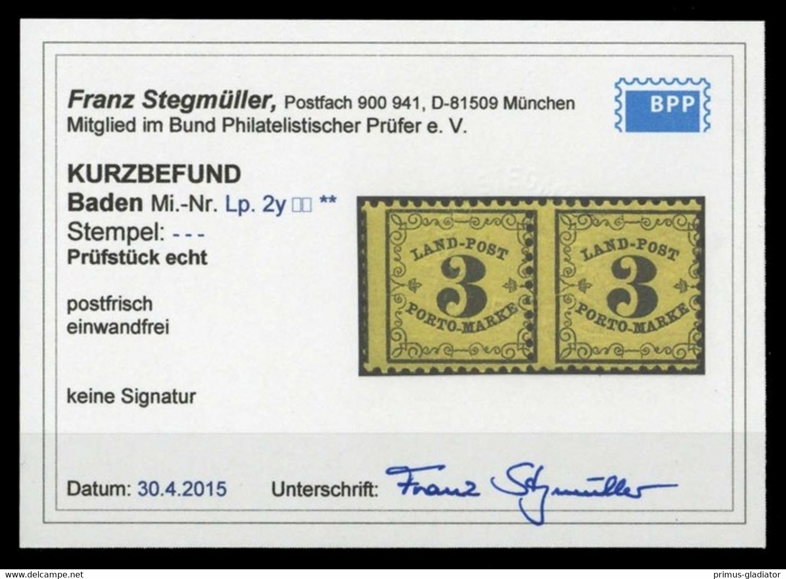 1862, Altdeutschland Baden Landpost, LP 2 Y (2), ** - Postfris