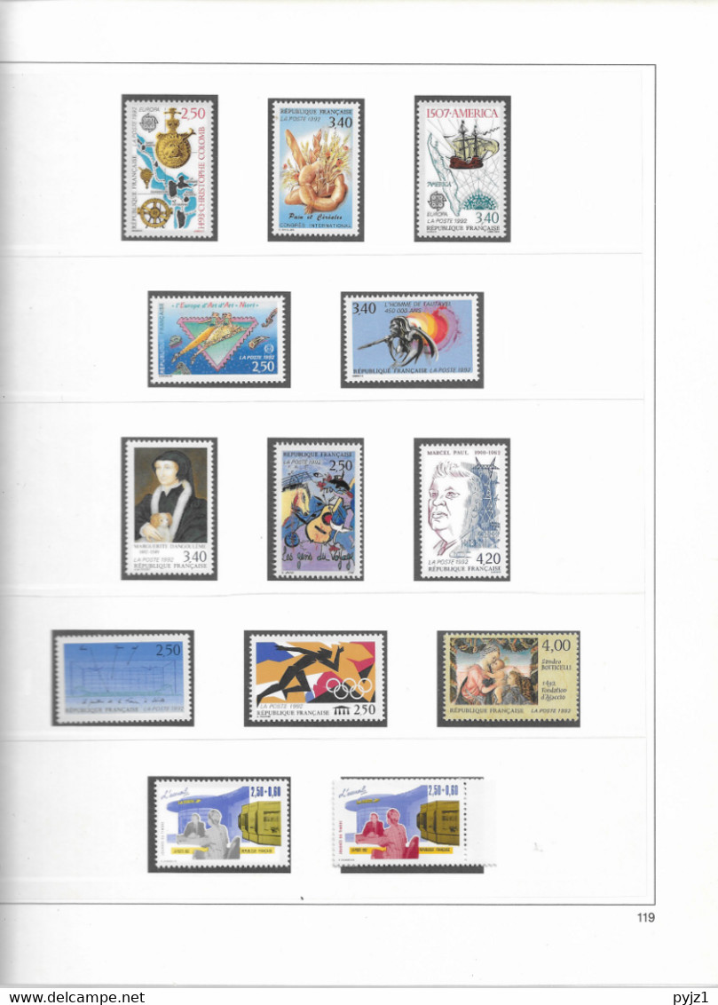 1992 MNH France Année Complète Suivant SAFE Postfris** ( 6 Scans) - 1990-1999