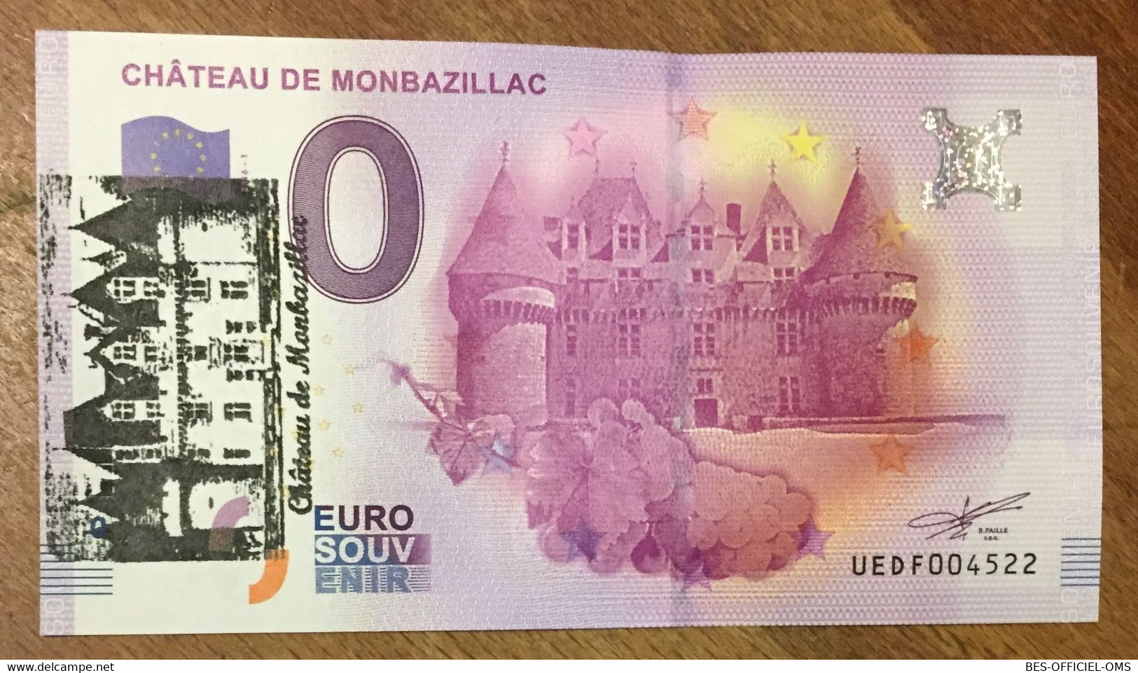 2016 BILLET 0 EURO SOUVENIR DPT 24 CHÂTEAU DE MONBAZILLAC + TAMPON ZERO EURO SCHEIN BANKNOTE PAPER MONEY BANK - Essais Privés / Non-officiels