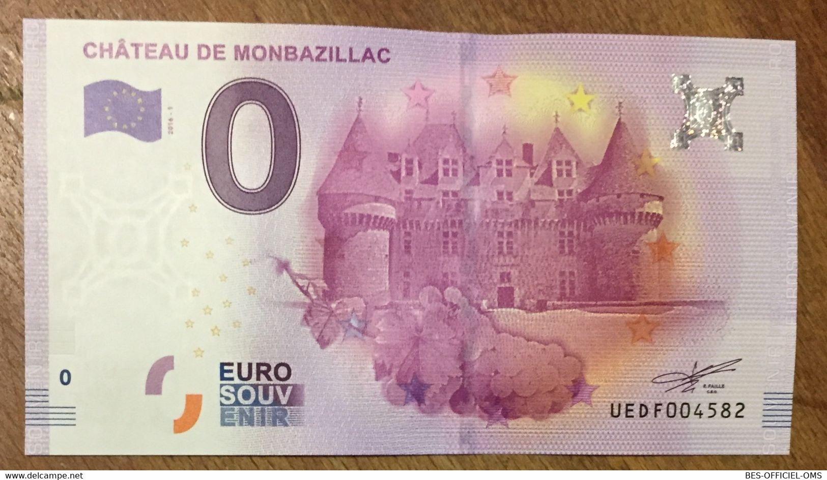 2016 BILLET 0 EURO SOUVENIR DPT 24 CHÂTEAU DE MONBAZILLAC ZERO EURO SCHEIN BANKNOTE PAPER MONEY BANK - Essais Privés / Non-officiels