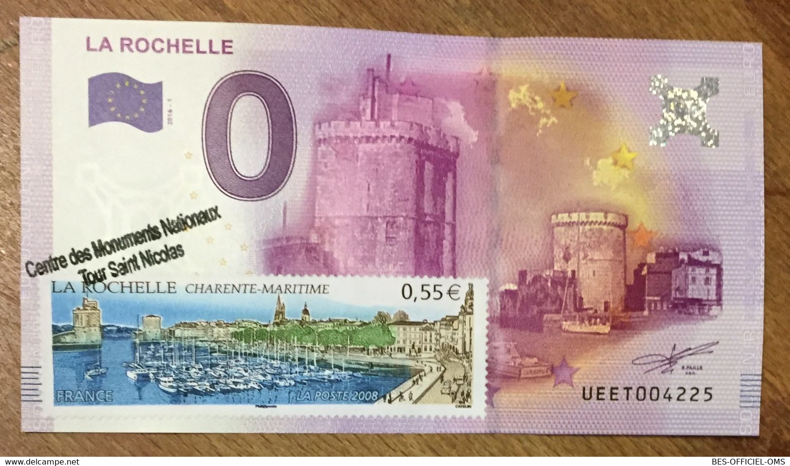 2016 BILLET 0 EURO SOUVENIR DPT 17 LA ROCHELLE + TIMBRE ZERO EURO SCHEIN BANKNOTE PAPER MONEY BANK - Essais Privés / Non-officiels