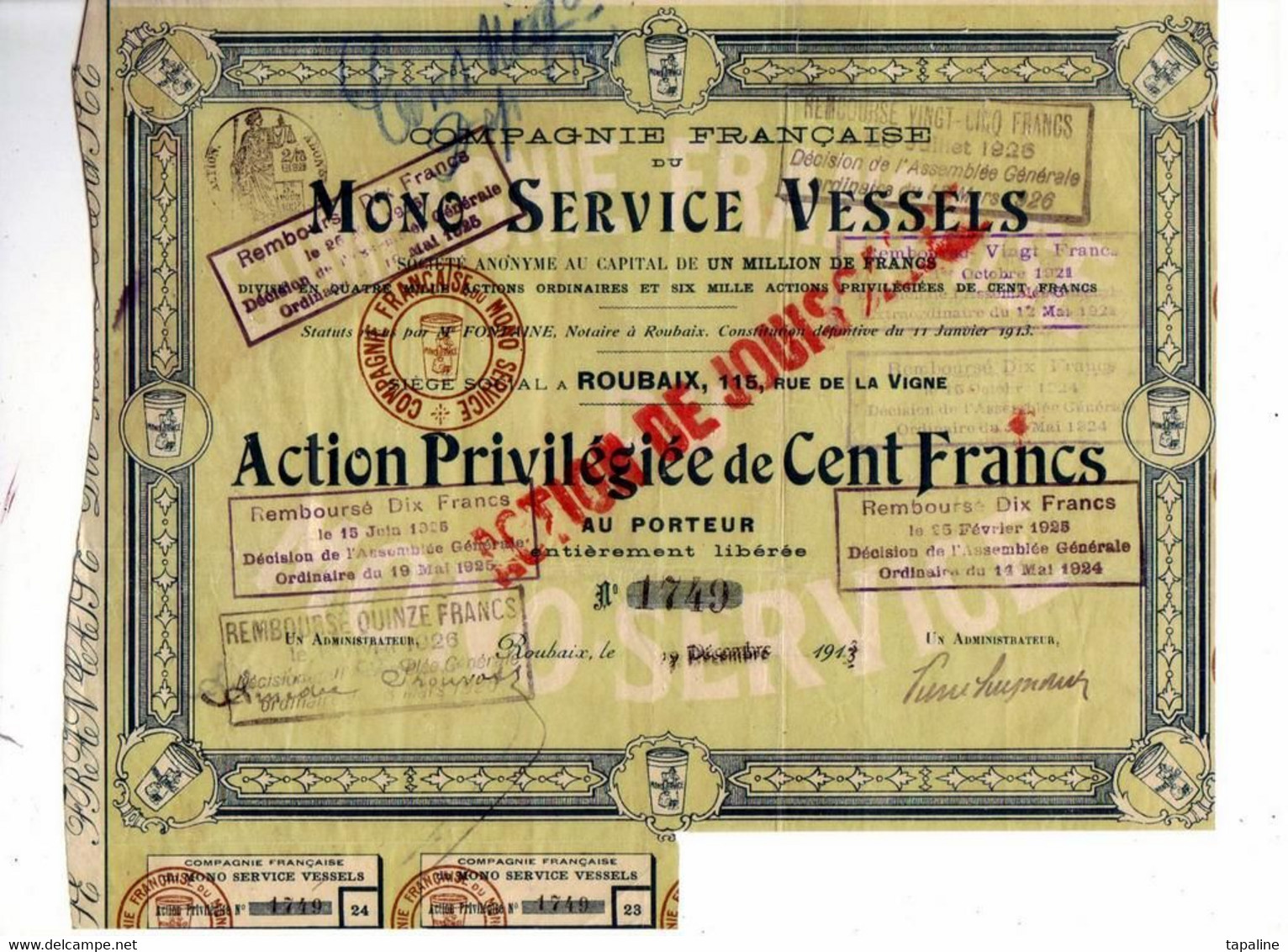 Compagnie Française Du MONO SERVICE VESSELS - Autres & Non Classés