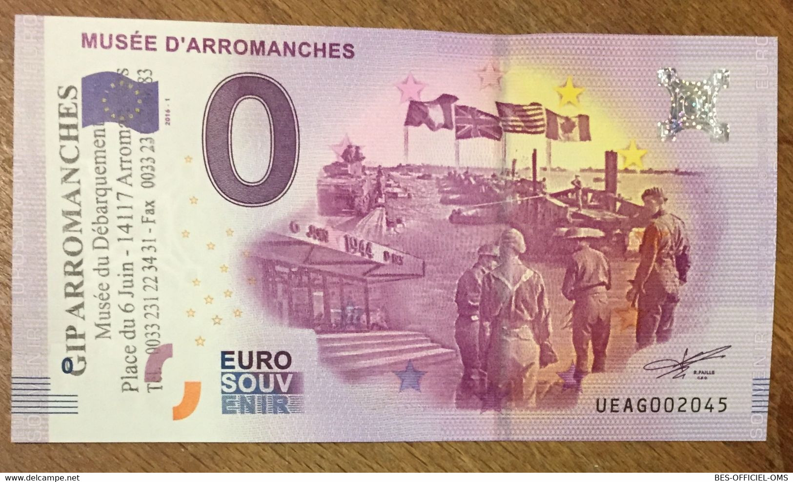 2016 BILLET 0 EURO SOUVENIR DPT 14 MUSÉE D'ARROMANCHES + TAMPON ZERO 0 EURO SCHEIN BANKNOTE PAPER MONEY BANK - Essais Privés / Non-officiels