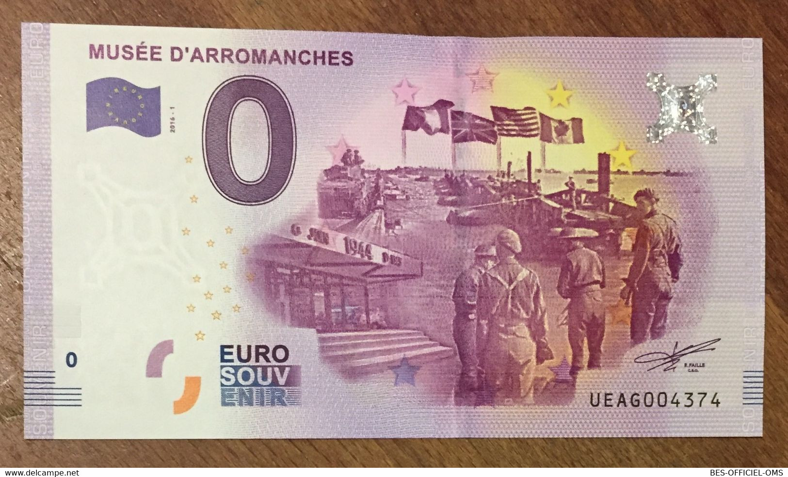 2016 BILLET 0 EURO SOUVENIR DPT 14 MUSÉE D'ARROMANCHES ZERO 0 EURO SCHEIN BANKNOTE PAPER MONEY BANK - Essais Privés / Non-officiels