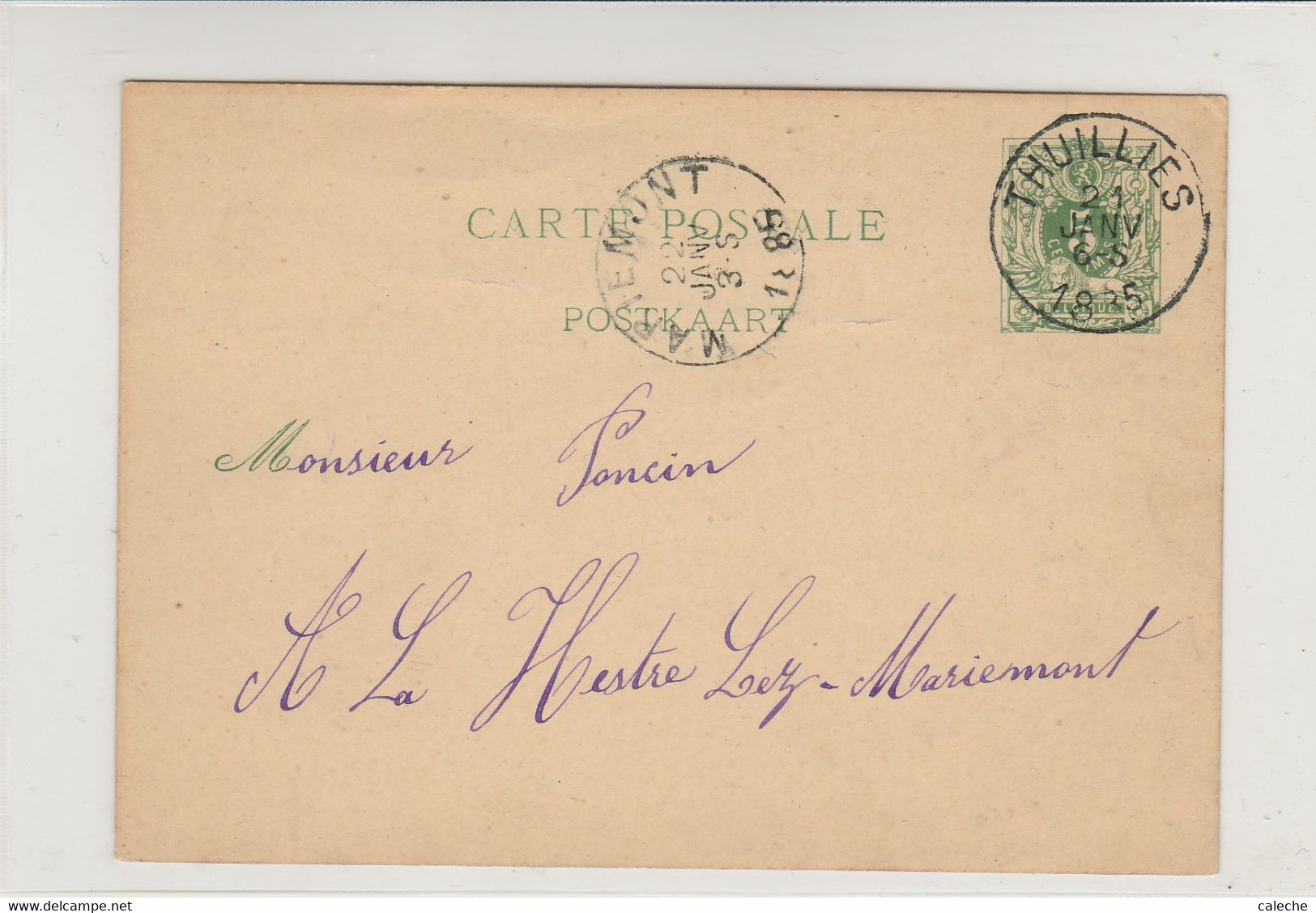Thuillies (21/01/1885) Vers La Hestre Lez-Mariemont  / CP De L.Lecouturier Poelier à Thuillies - Briefkaarten 1871-1909