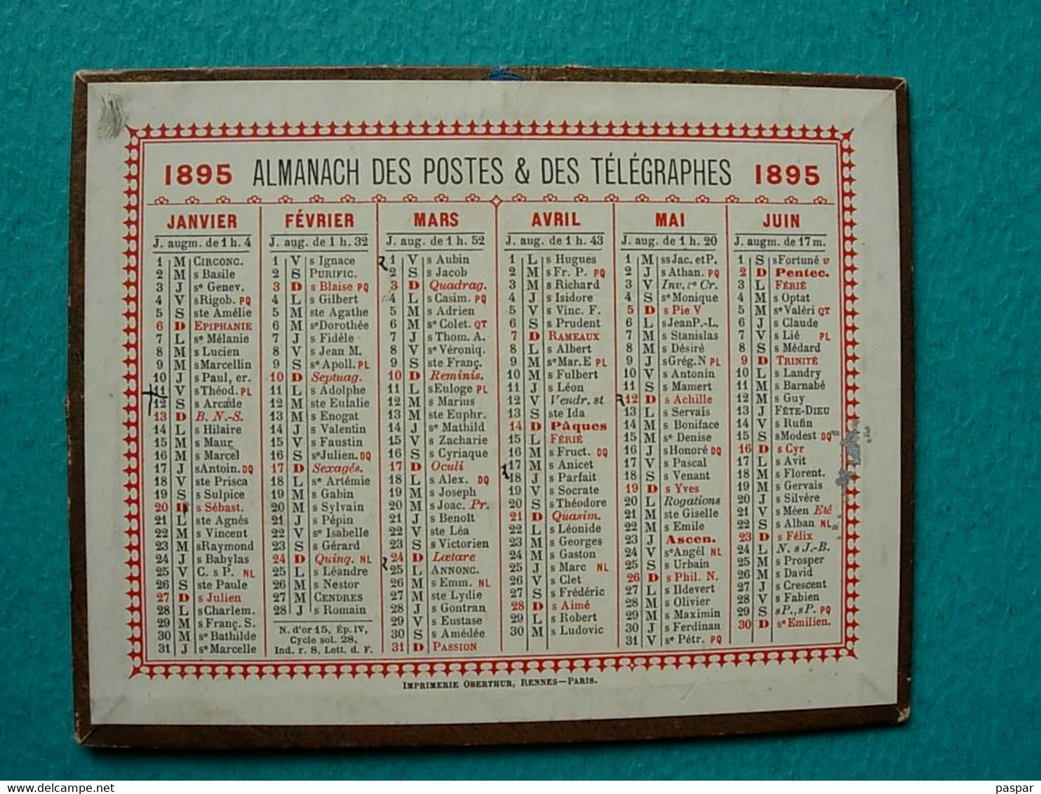 Calendrier Almanach Des Postes Et Télégraphes Petit Format 1895 - Kleinformat : ...-1900