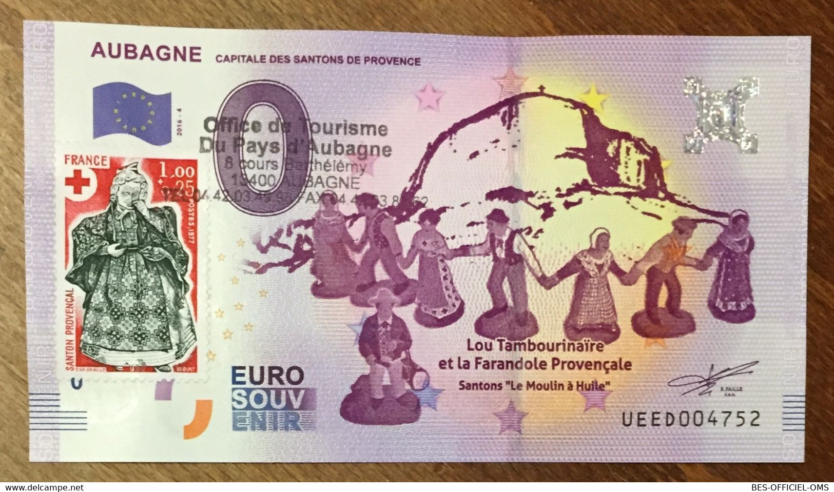 2016 BILLET 0 EURO SOUVENIR DPT 13 AUBAGNE SANTONS + TIMBRE ZERO 0 EURO SCHEIN BANKNOTE PAPER MONEY BANK - Essais Privés / Non-officiels