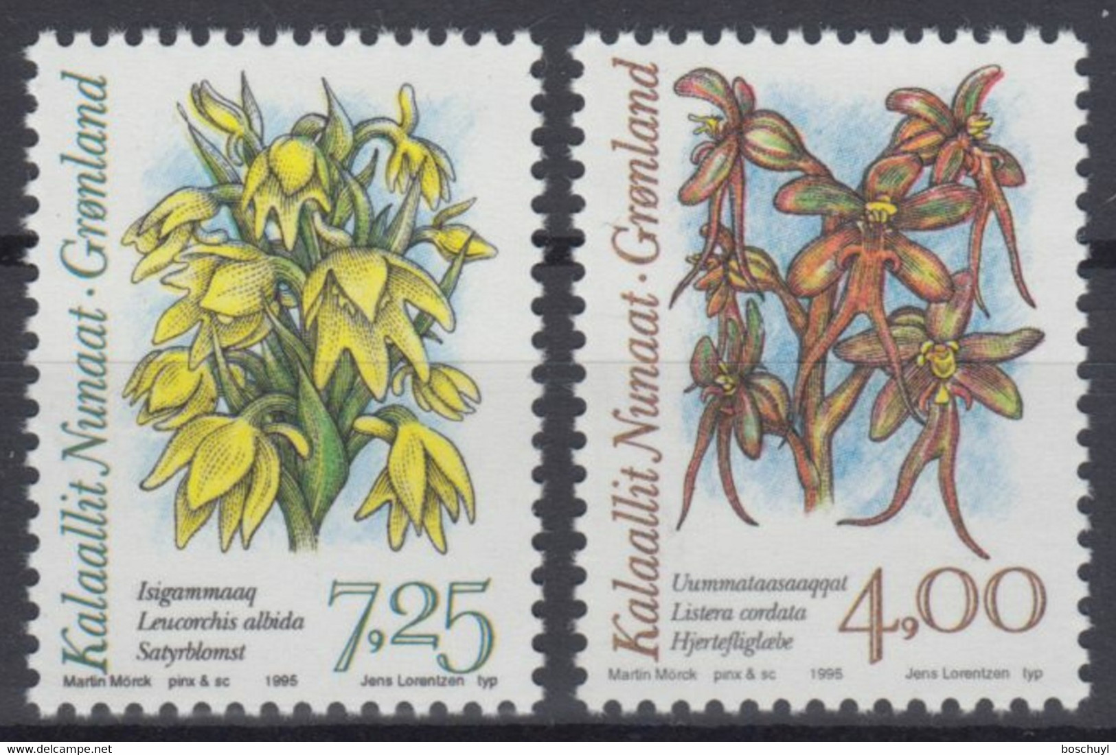 Greenland, 1995, Arctic Orchids, Flowers, MNH, Michel 256-257 - Sonstige & Ohne Zuordnung