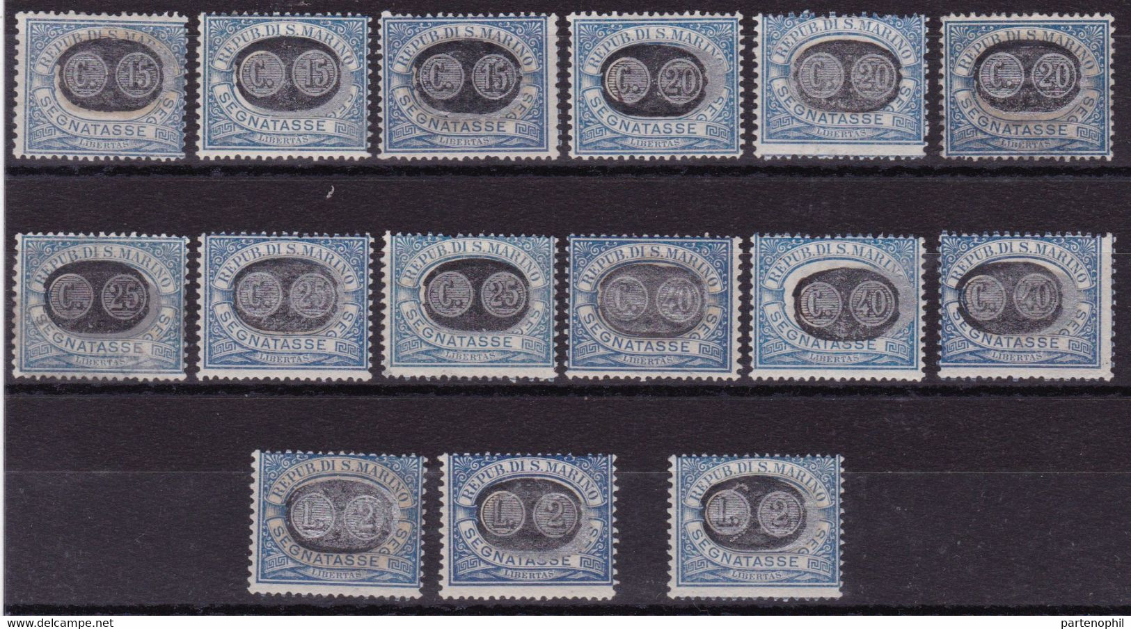 San Marino Segnatasse - 488 ** 1931 – Segnatasse Del 1925 Soprastampati N. 32/46. Cert. E. Diena. Cat. € 1300,00. SPL - Segnatasse