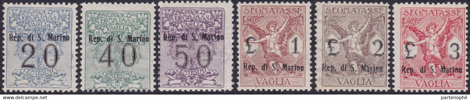 San Marino Segnatasse Per Vaglia 491 ** 1924 - Francobolli D’Italia Soprastampati Rep. Di S. Marino N. 1/6. Cert. Biondi - Segnatasse