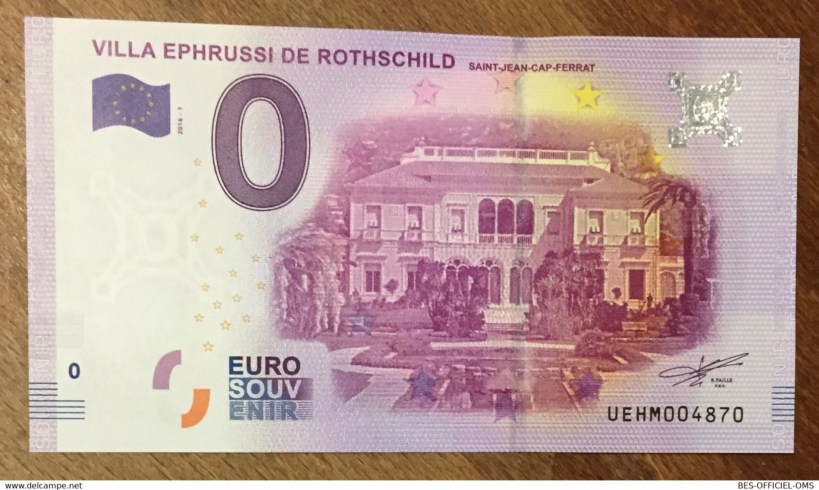 2016 BILLET 0 EURO SOUVENIR DPT 06 VILLA EPHRUSSI DE RROTHSCHILD ZERO 0 EURO SCHEIN BANKNOTE PAPER MONEY BANK - Privatentwürfe