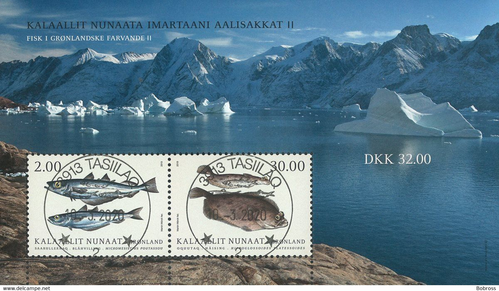 2019 NORDIC Issue - Fish In Greenlandic Waters, Central Date Cancellation Souvenir Sheet 2 Values, Greenland, MNH - Gebruikt