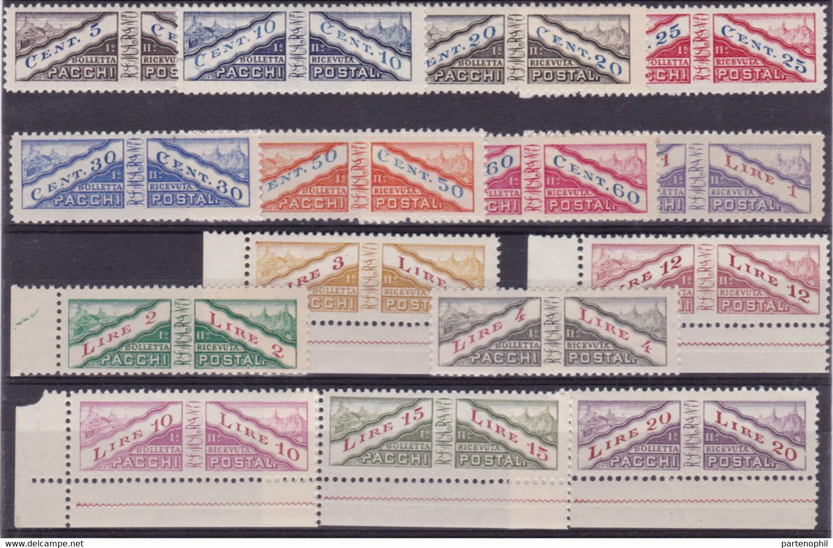 San Marino Pacchi Postali 480 ** 1928 - Pacchi Postali Non Dentellati Al Centro N. 1/15. Cat. € 250,00. SPL - Paketmarken