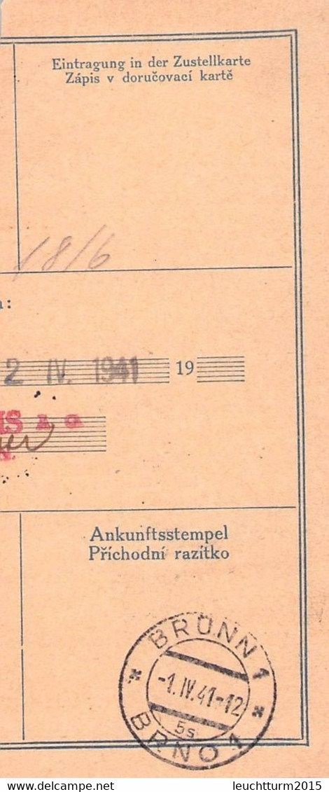BÖHMEN & MÄHREN - PAKETKARTE 25. III.1941  FRIEDLAND Mi #34a /T231* - Covers & Documents