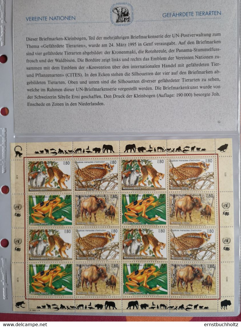 UN Gefährdete Tierarten Genf 1995 Kleinbogen Und 4 FDC - Storia Postale