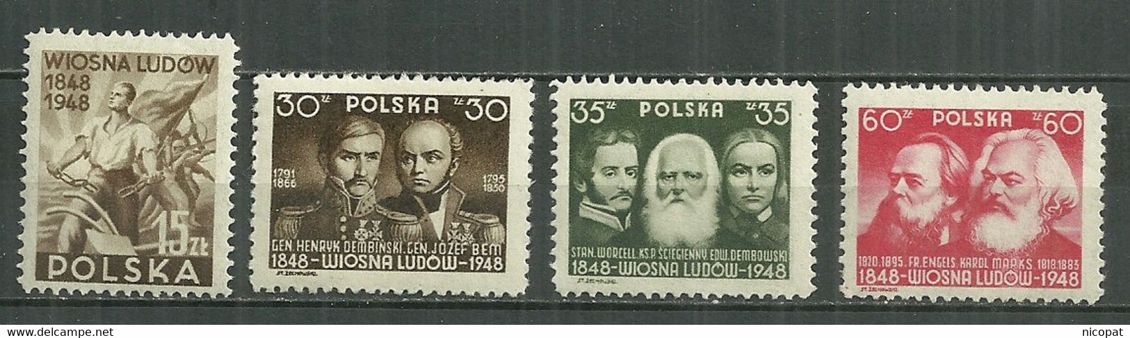 POLAND MNH ** 509-512 Centenaire De La Révolution De 1848 Engels Marx Généraux Dembowski Bem - Ungebraucht