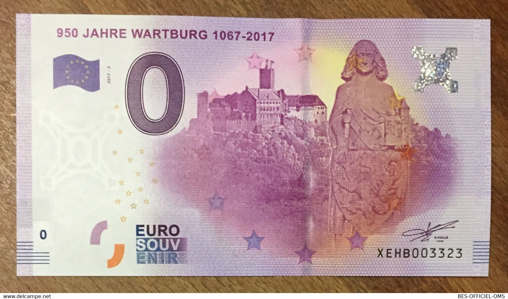 2017 BILLET 0 EURO SOUVENIR ALLEMAGNE DEUTSCHLAND 950 JAHRE WARTBURG ZERO 0 EURO SCHEIN BANKNOTE PAPER MONEY - Specimen