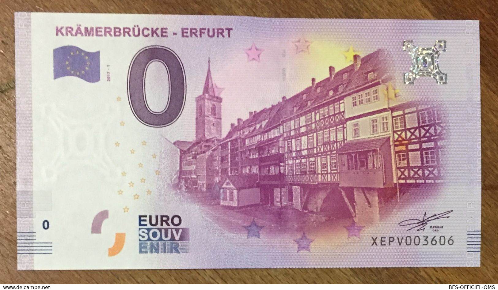 2017 BILLET 0 EURO SOUVENIR ALLEMAGNE DEUTSCHLAND KRÄMERBRÜCKE ERFURT ZERO 0 EURO SCHEIN BANKNOTE PAPER MONEY - Specimen