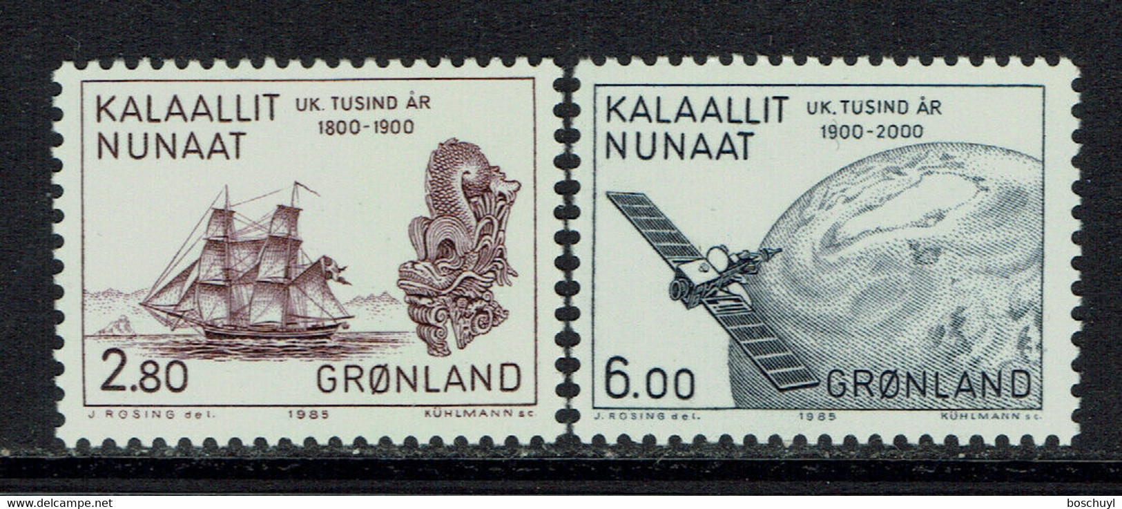 Greenland, 1985, Settlers, Ship, Boat, Satellite, Globe, MNH, Michel 157-158 - Sonstige & Ohne Zuordnung
