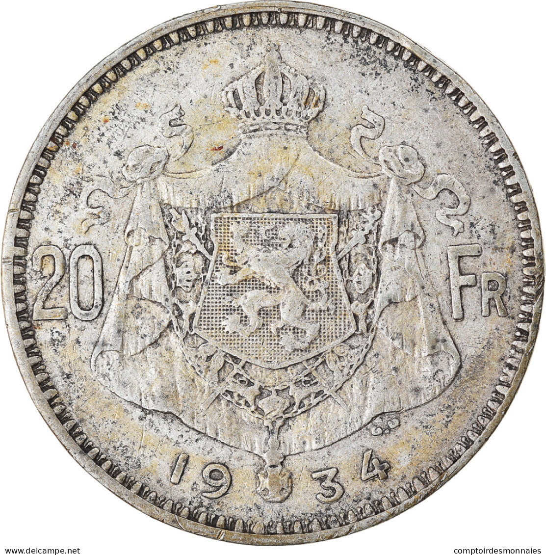 Monnaie, Belgique, 20 Francs, 20 Frank, 1934, TB+, Argent, KM:104.1 - 10 Frank & 2 Belgas