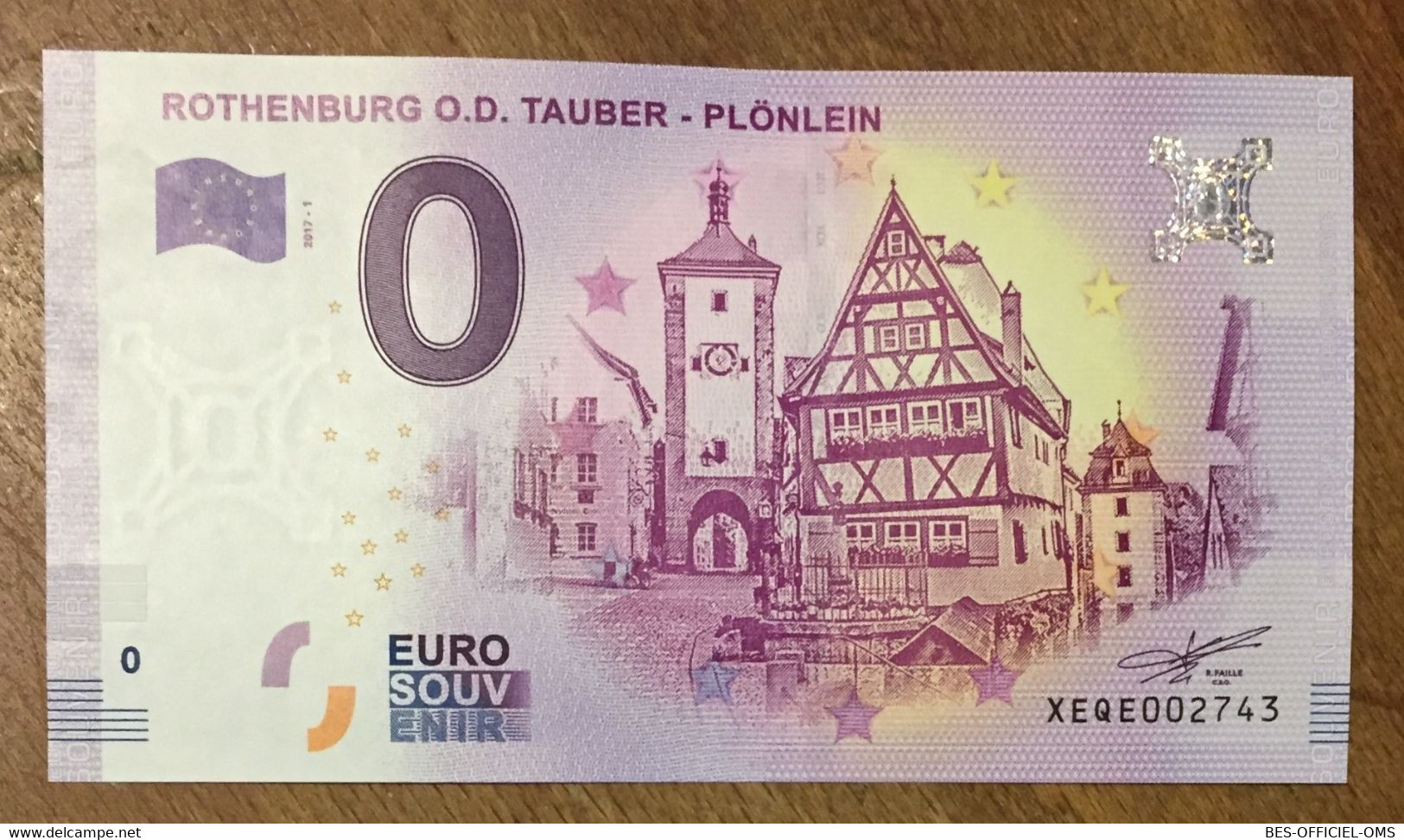 2017 BILLET 0 EURO SOUVENIR ALLEMAGNE DEUTSCHLAND ROTHENBURG O. D. TAUBER ZERO 0 EURO SCHEIN BANKNOTE PAPER MONEY - [17] Fictifs & Specimens