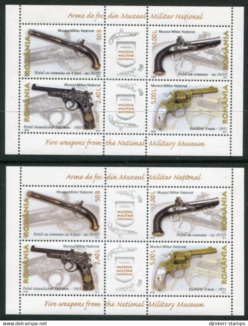 ROMANIA 2008 Firearms Blocks MNH / **.  Michel Blocks 418 I-II - Blocs-feuillets