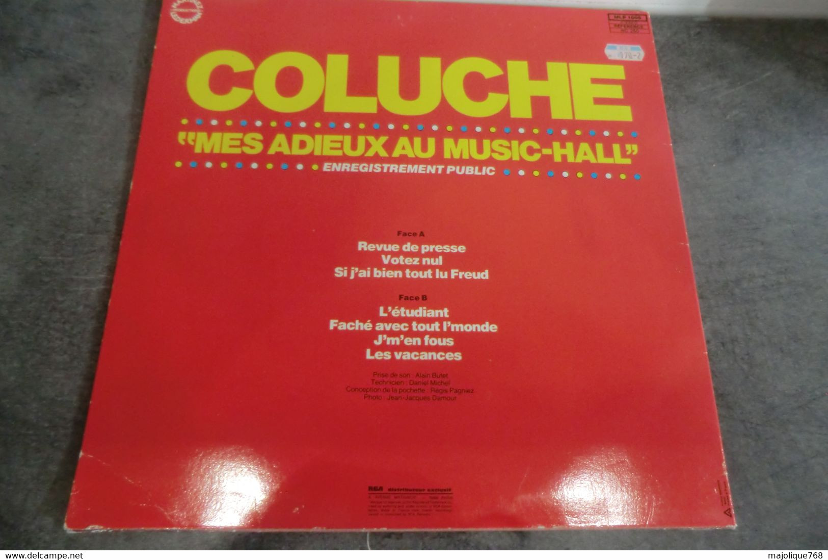 Disque - Coluche - Mes Adieux Au Music-hall -RCA MLP 1006 - France 1980 - Humor, Cabaret