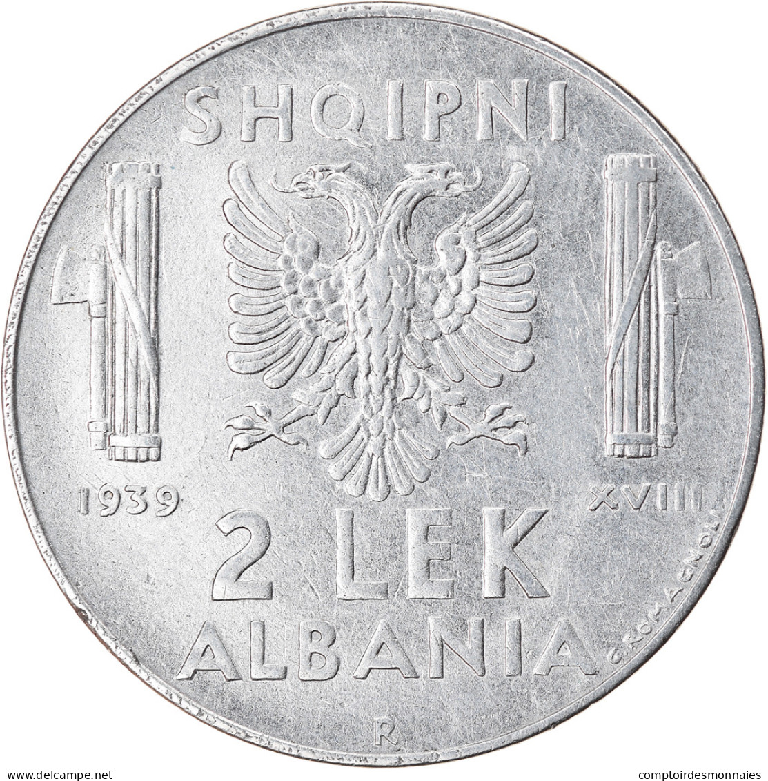 Monnaie, Albania, Vittorio Emanuele III, 2 Lek, 1939, Rome, SUP, Stainless - Albania