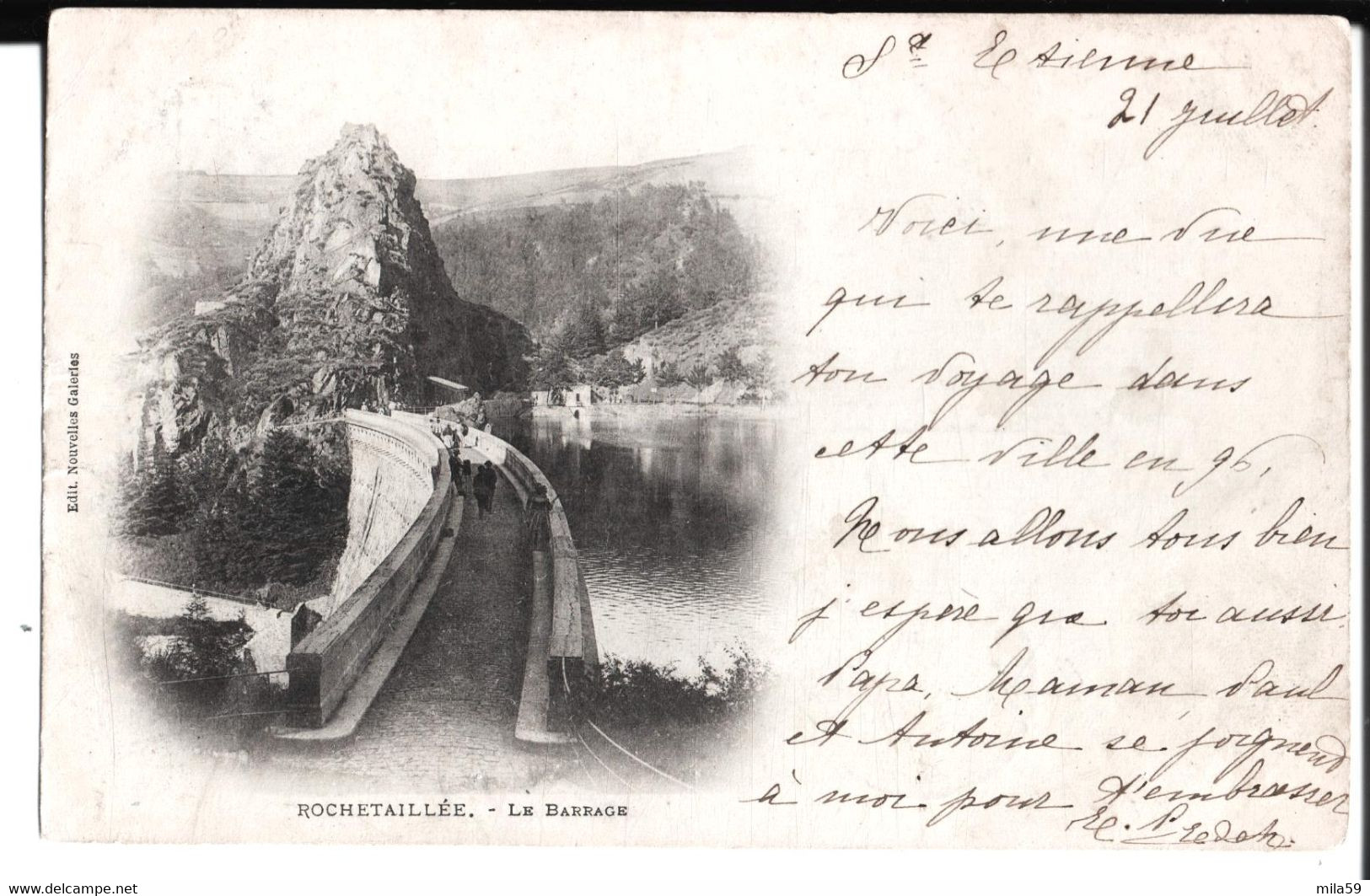 Rochetaillée. Le Barrage. De E. P. Edet à Melle M. Arbelat à Moulins. 1900. - Rochetaillee