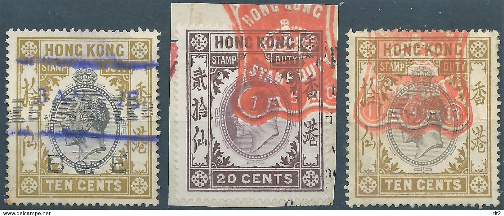 England-Gran Bretagna,British, HONG KONG  Edward VII, Revenue Stamps DUTY,10cx2 & 20CENTS,Used - Sellos Fiscal-postal