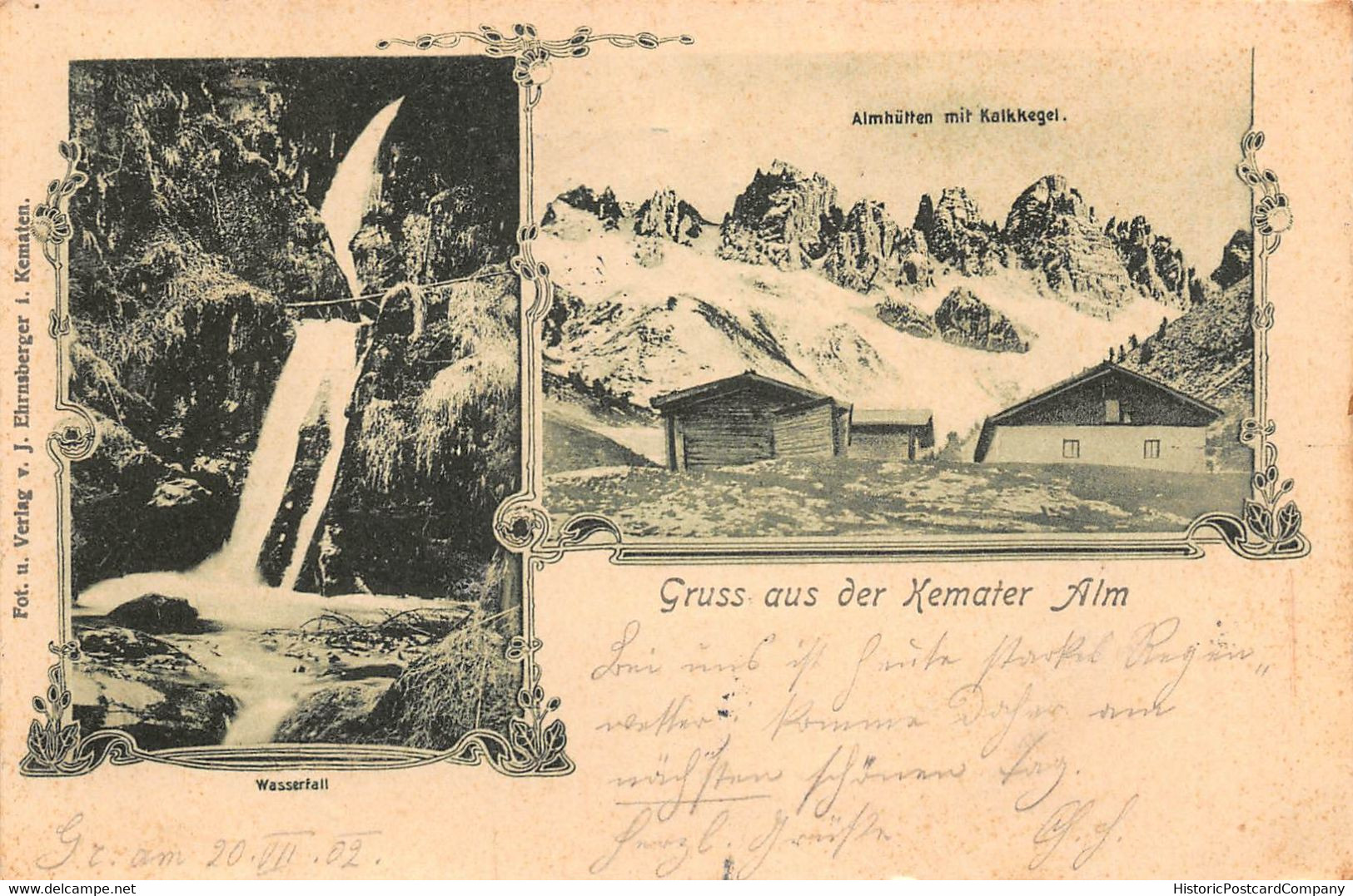 KEMATER ALM TIROL AUSTRIA~WASSERFALL-ALMHUTTEN~1902 J EHRNSBERGER MULTI PHOTO POSTCARD 49311 - Altri & Non Classificati