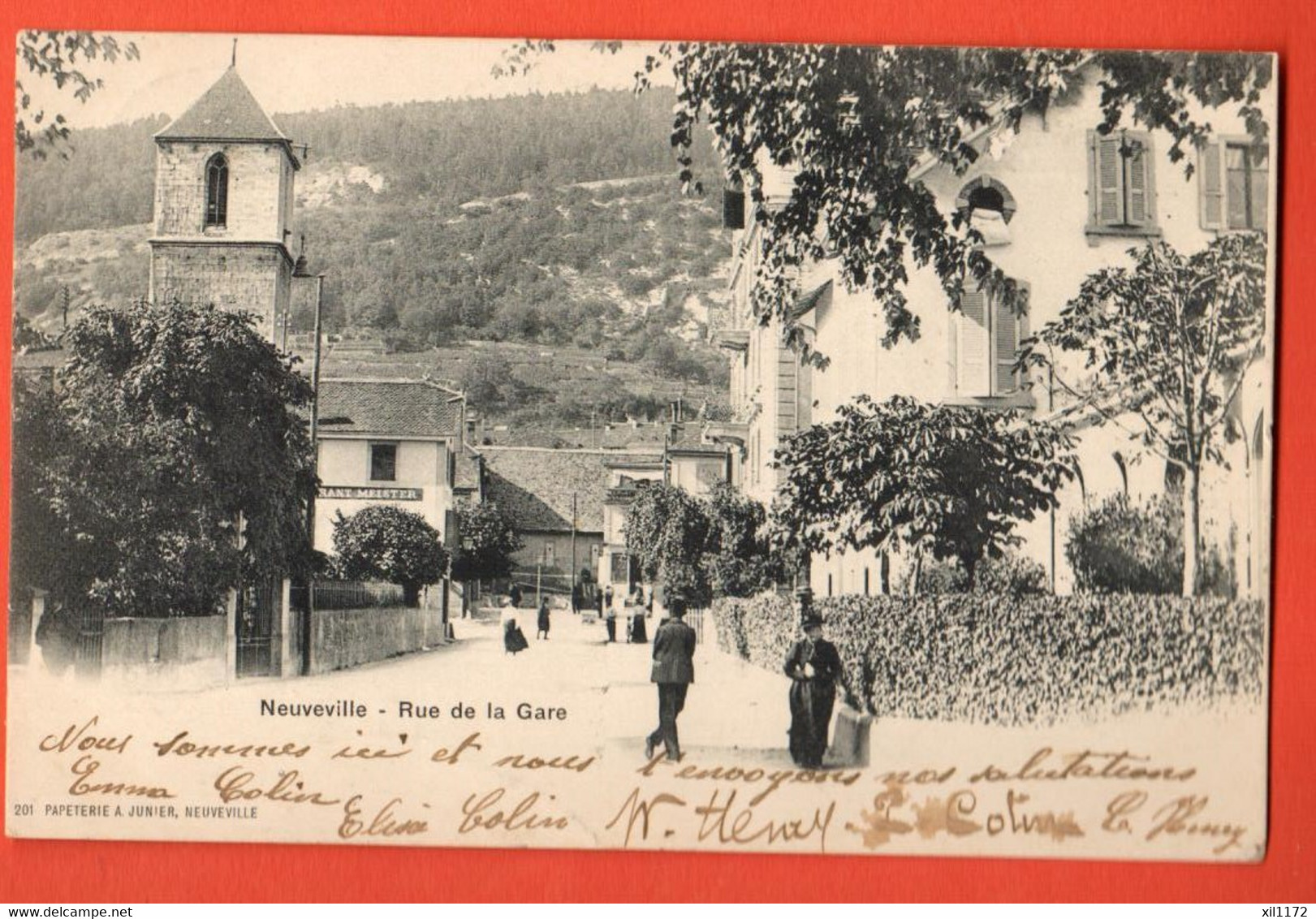 ZBH-35  RARE La Neuveville  Rue De La Gare, Restaurant Meister. ANIME. Précurseur Cachet 1902 - La Neuveville