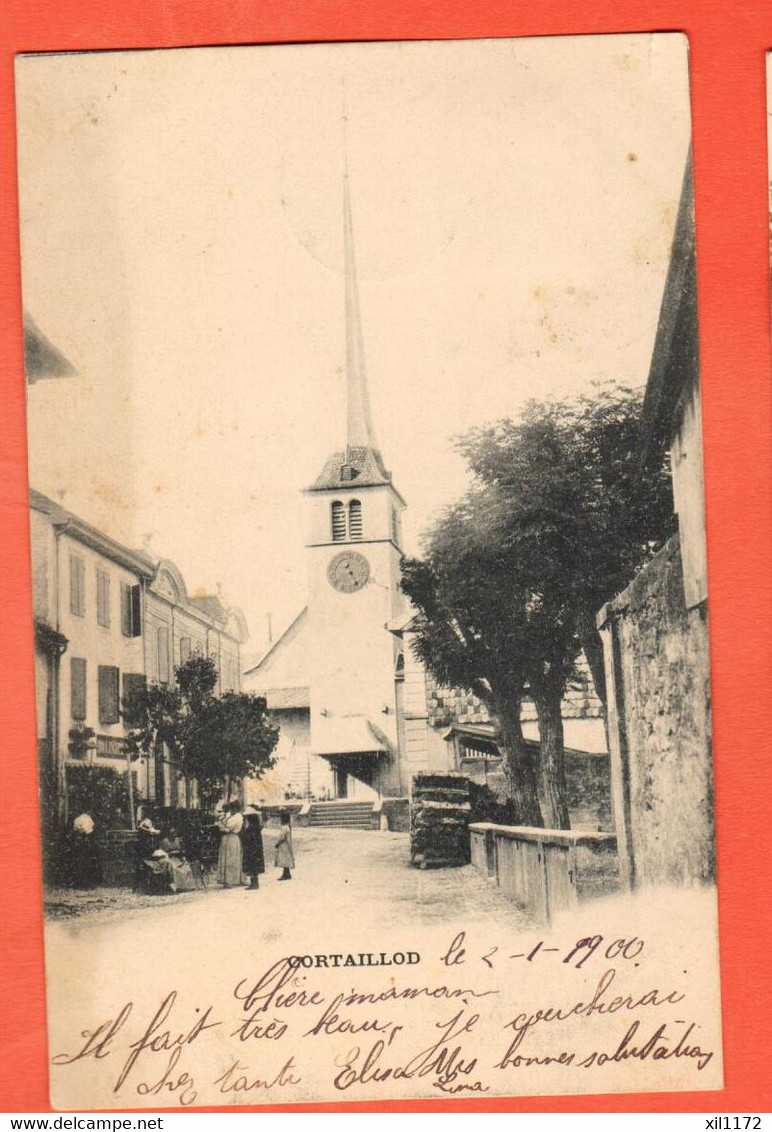 ZBH-38 Cortaillod, Rue Et Temple, ANIME. Circulé 3.1.1900, Précurseur - Cortaillod